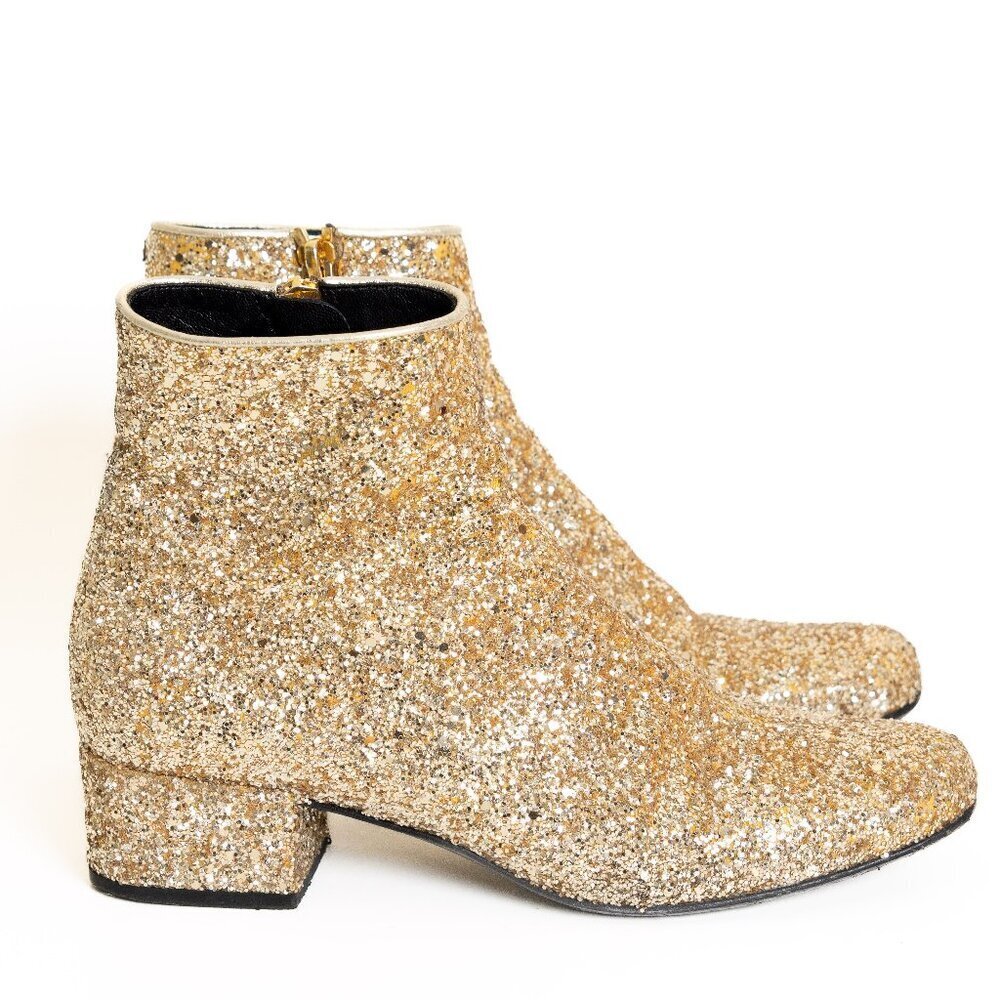 Saint Laurent Babies Gold Glitter Block Heel Ankle Boot EU 36 Authentic COA - Picture 5 of 16